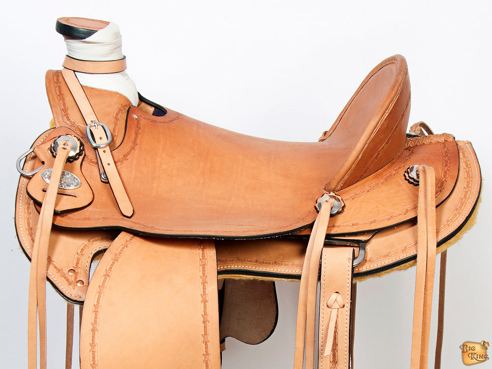 HILASON Western Horse Wade Saddle American Leather Ranch Roping Tan Kote | Hand Tooled & For Horses
