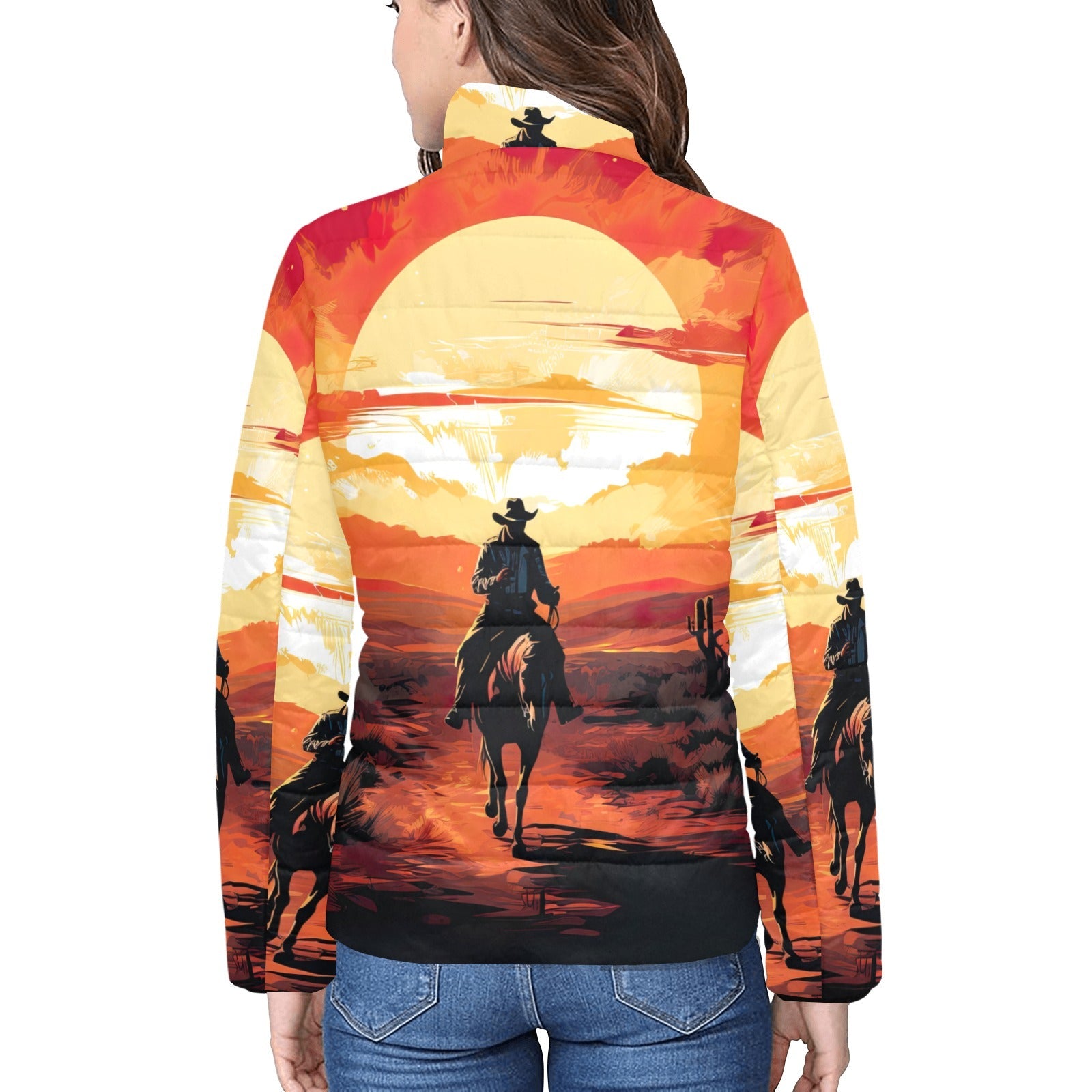 Sunset Cowboy Desert Women's Puffy Bomber Jacket by Baha Ranch Western Wear - product image 2