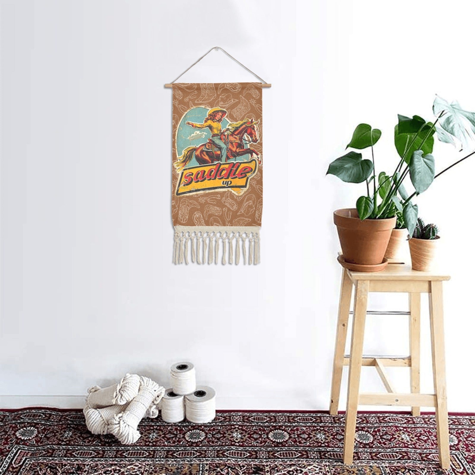 Baha Ranch Saddle Up Western Wall Decor Linen Hanging Poster with Fringe Made in America by Baha Ranch Western Wear -...