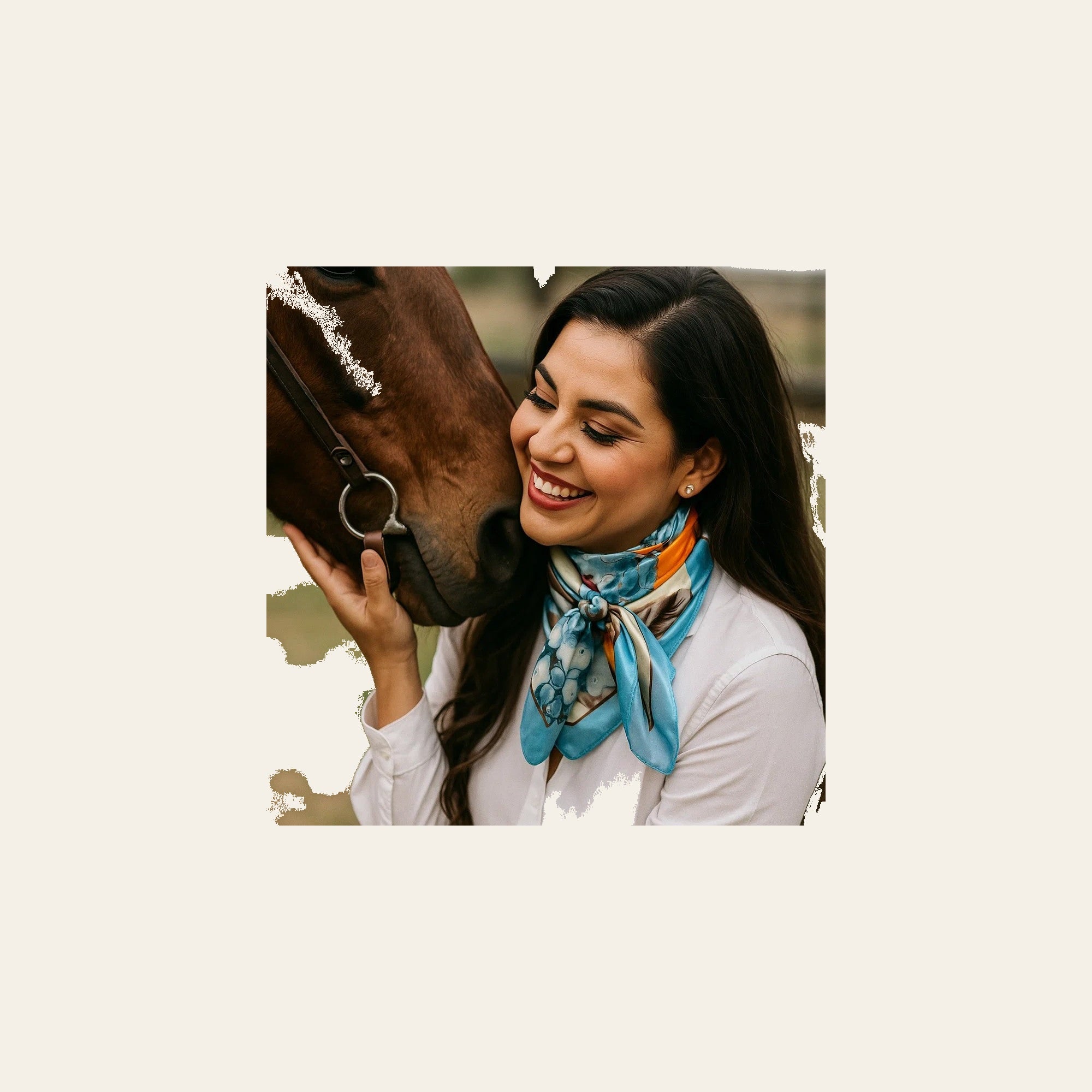 Aqua and Orange Floral Wild Rag - Western Scarf
