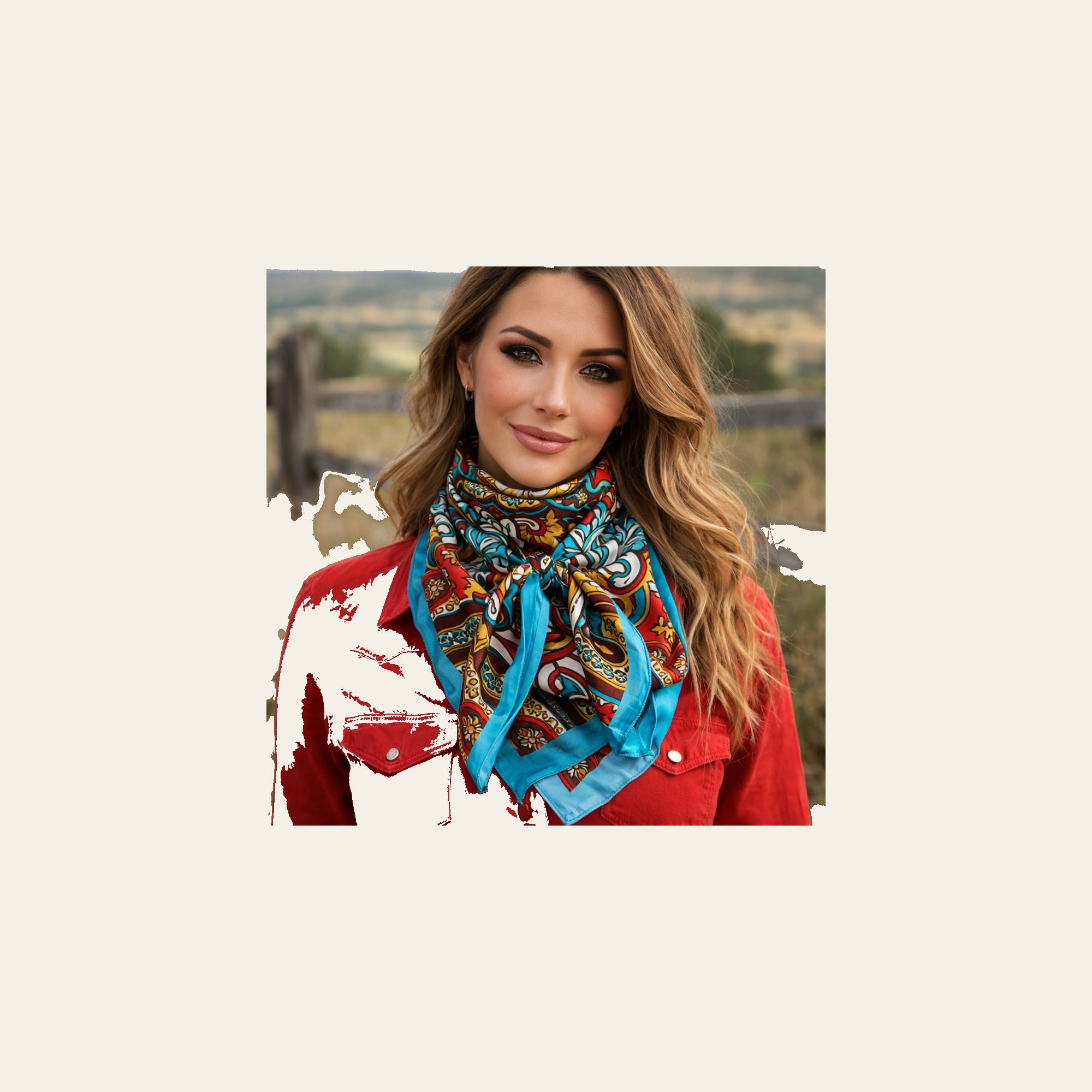 Aqua and Teal Paisley Wild Rag - Western Scarf