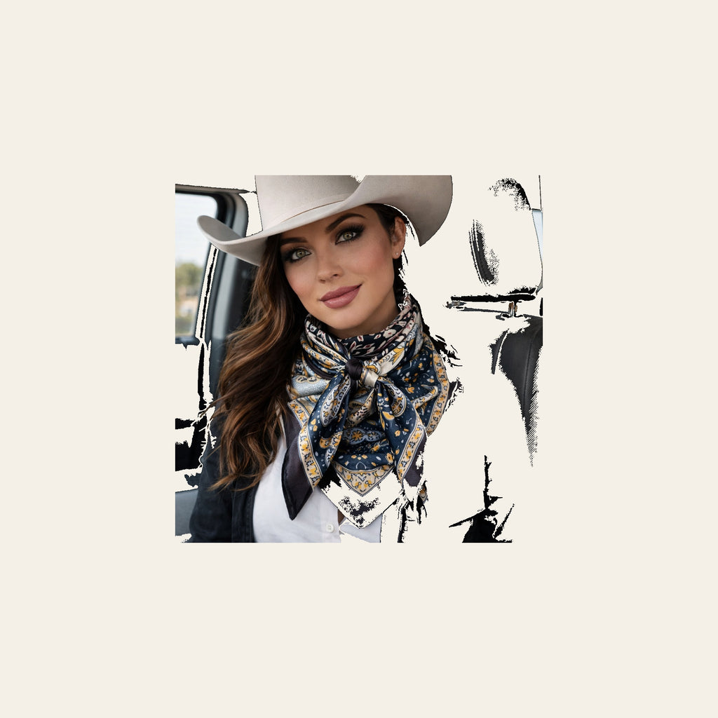 Black, Blue and Gold Floral Wild Rag - Western Scarf