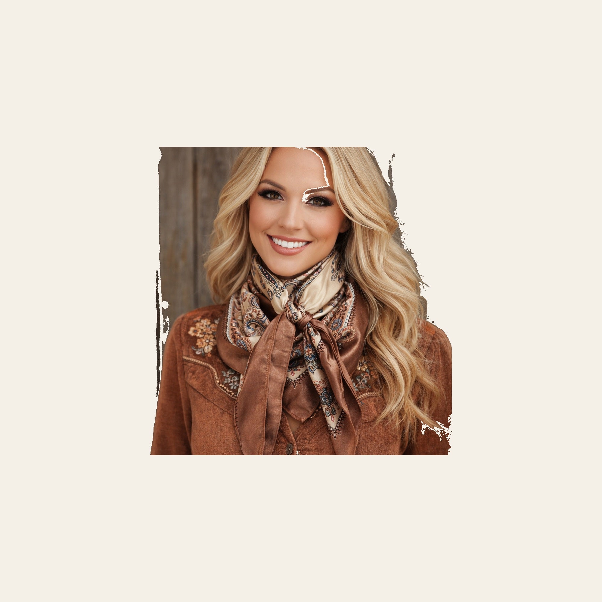 Brown and Aqua Floral Wild Rag - Western Scarf