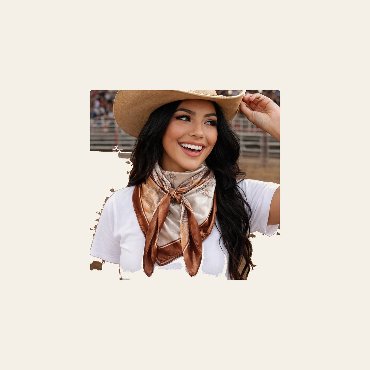 Brown and Tan Floral Wild Rag - Western Scarf
