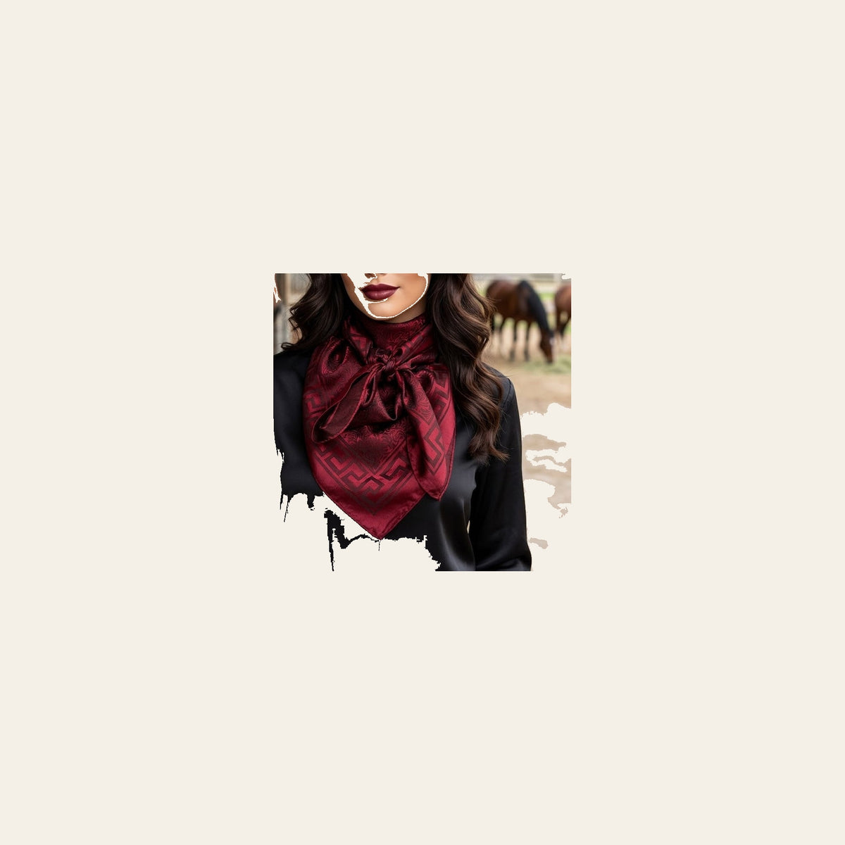 35X35" Burgundy Jacquard Wild Rag / Scarf WR4001