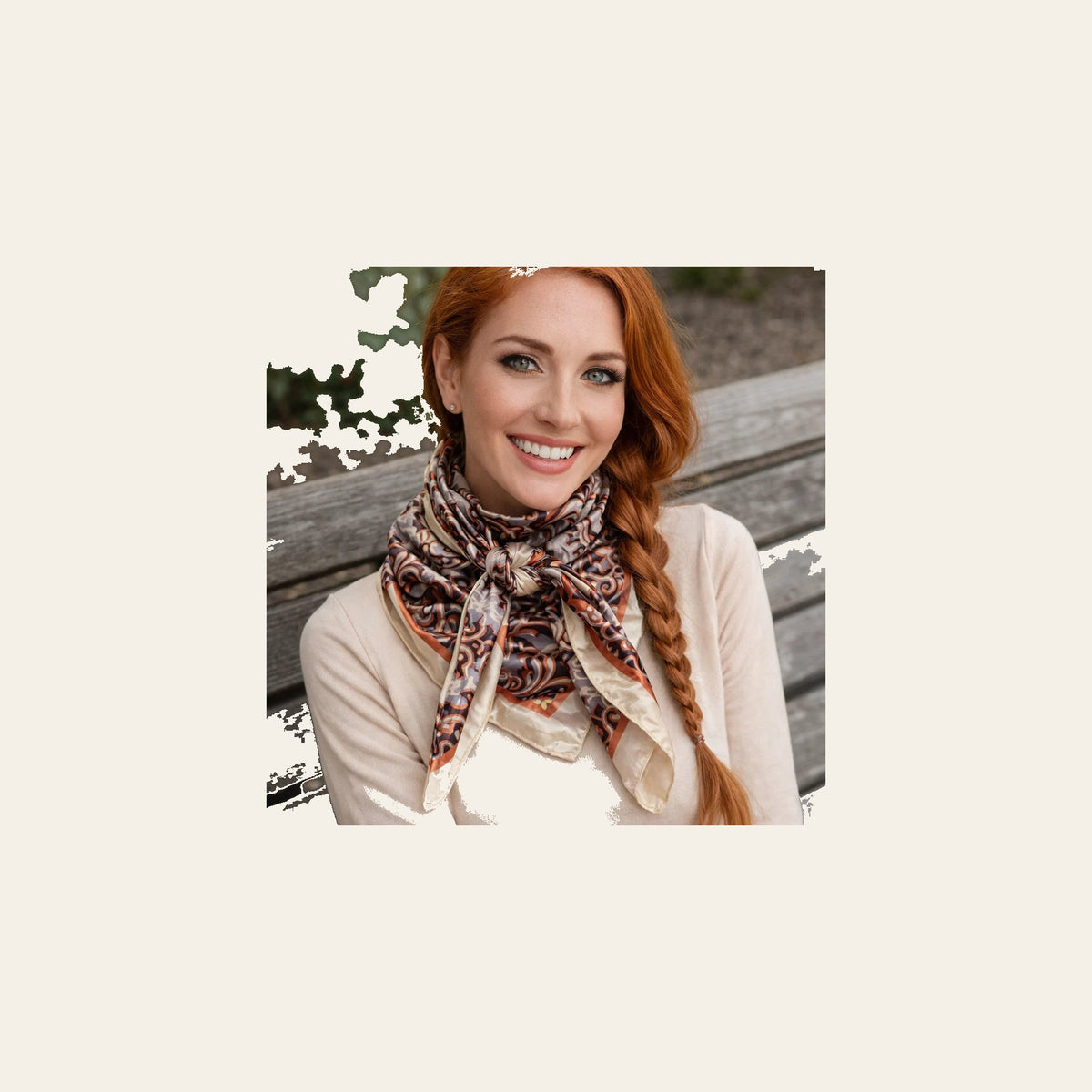 Cream and Rust Floral Wild Rag / Scarf