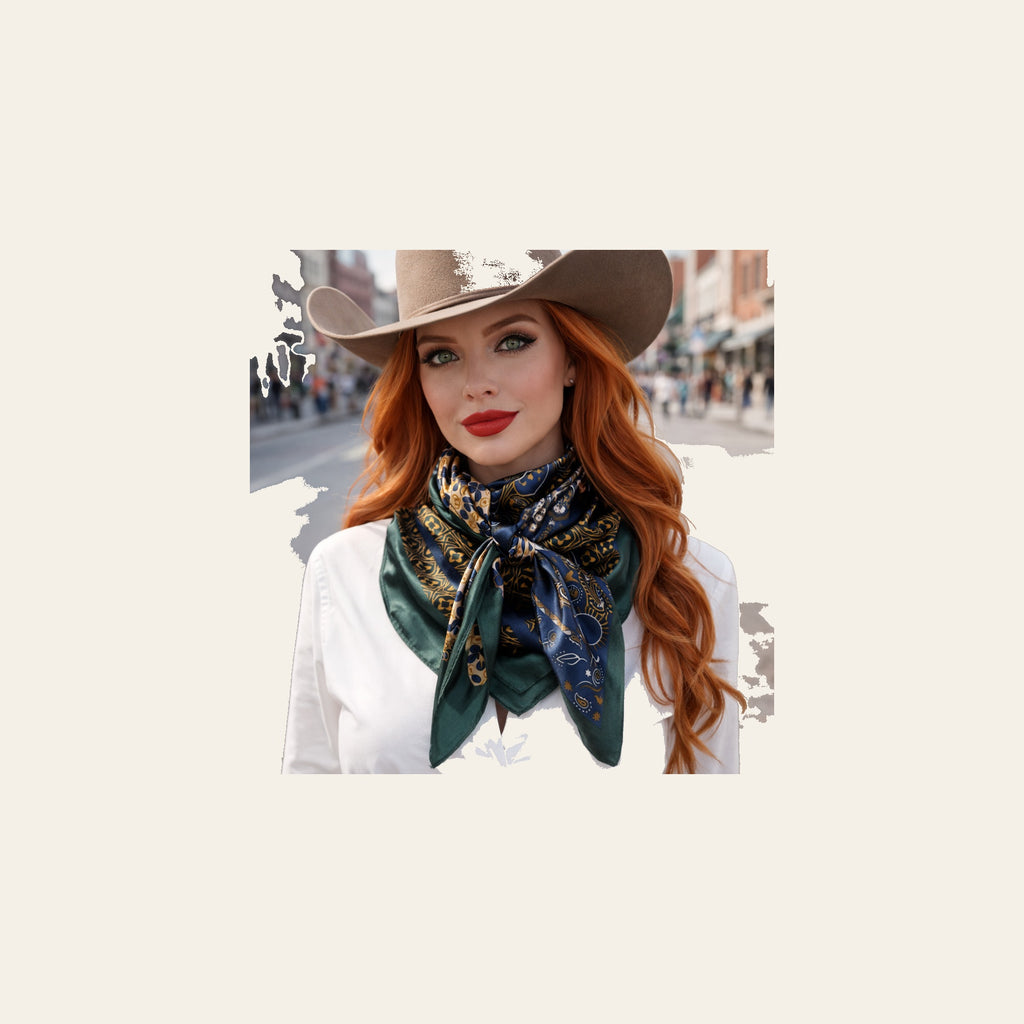 Green and Blue Multi Patterned Wild Rag - Western Scarf