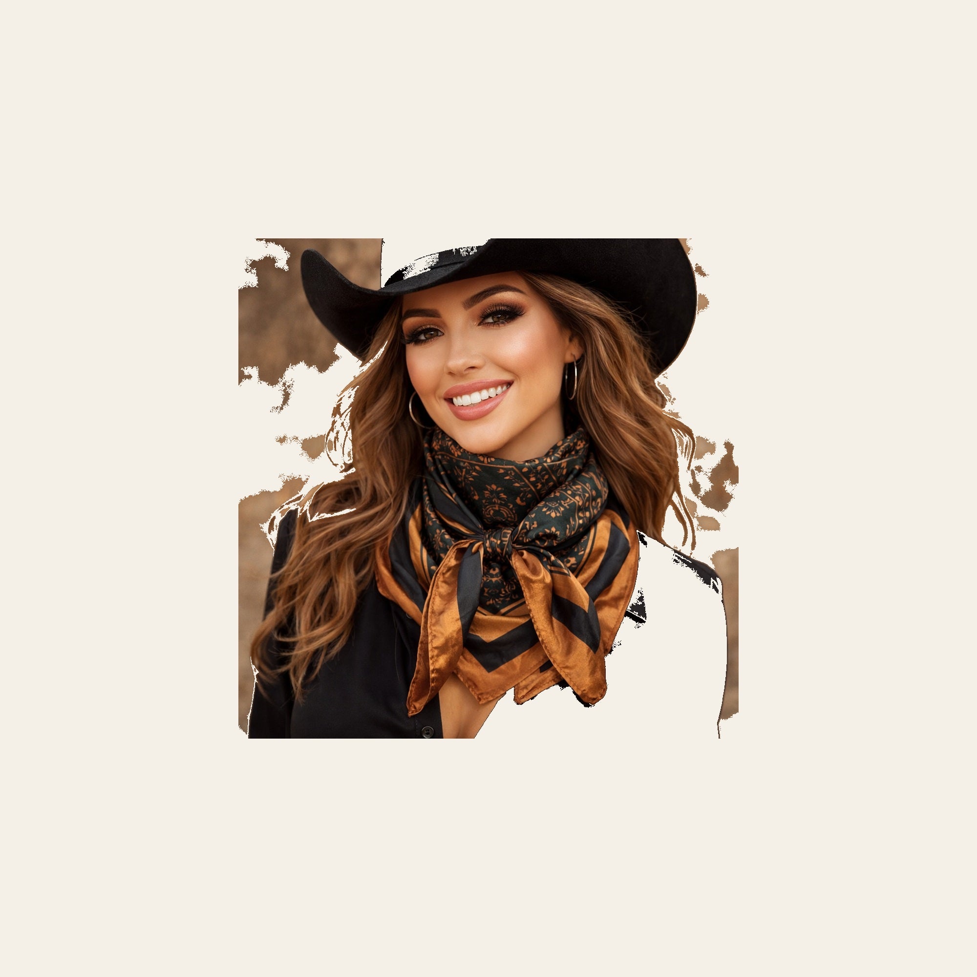 Green and Tan Floral Wild Rag - Western Scarf