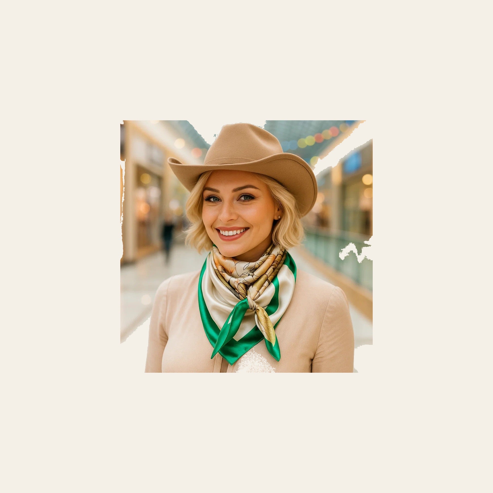 Green and White Floral Wild Rag - Western Scarf