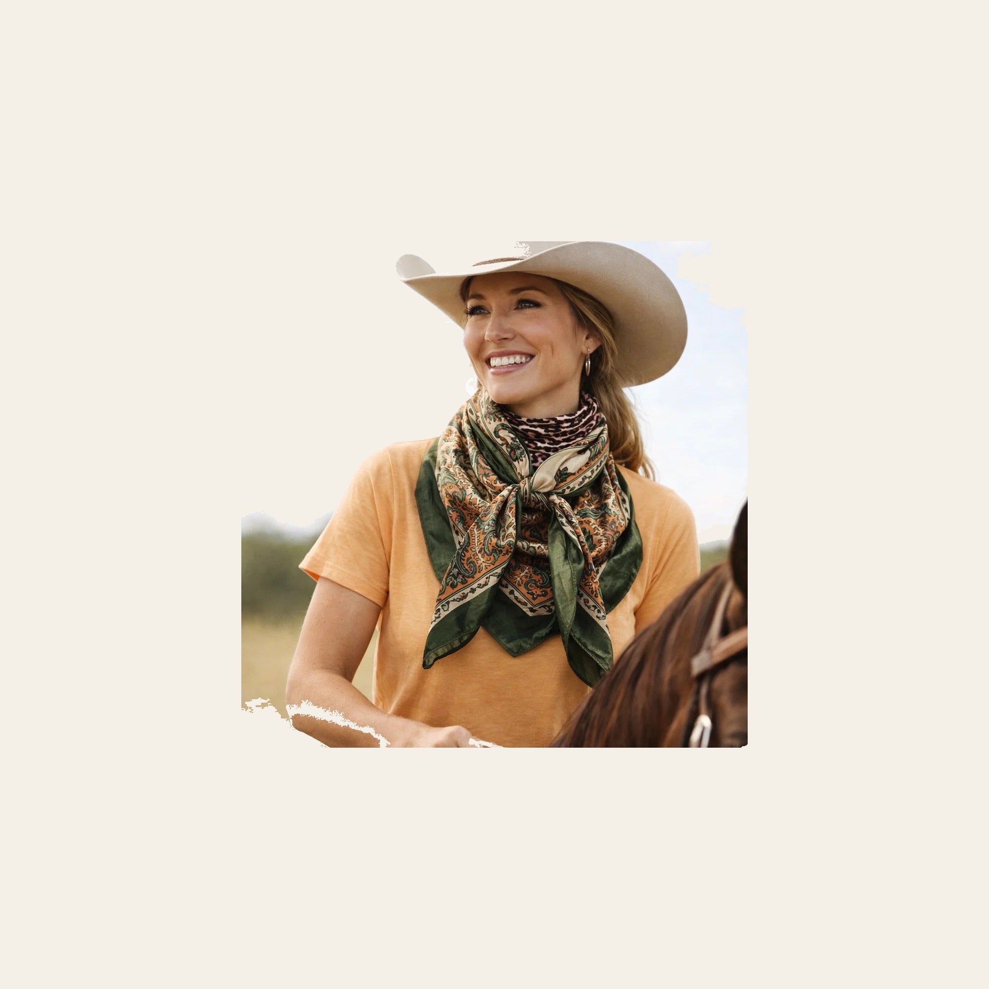 Green, Plum and Tan Floral Wild Rag - Western Scarf