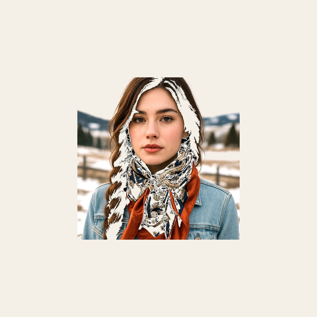 Navy and Rust Floral Paisley Wild Rag - Western Scarf