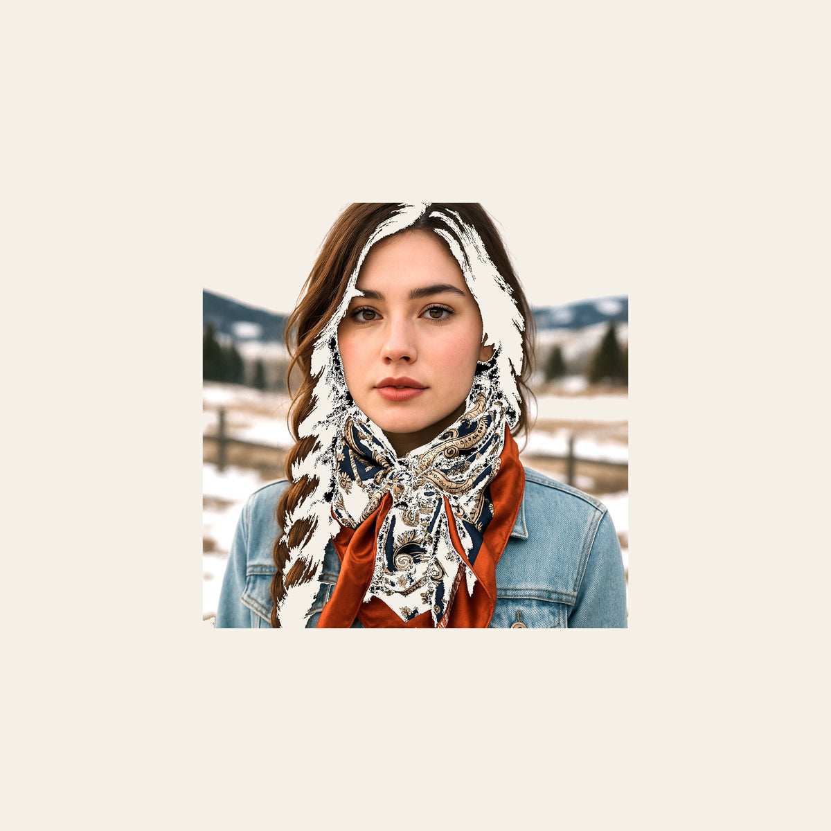 Navy and Rust Floral Paisley Wild Rag - Western Scarf