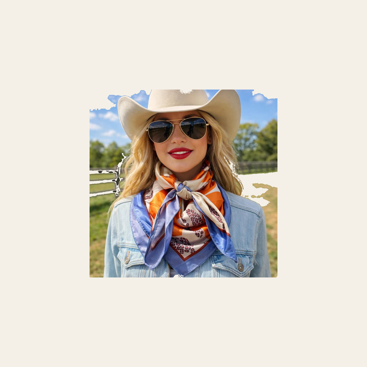 Orange and Blue Floral Wild Rag - Western Scarf
