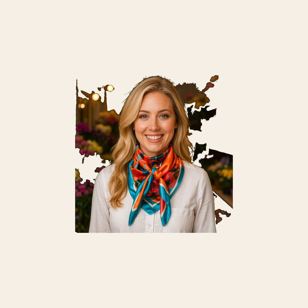 Orange and Pink Floral Wild Rag - Western Scarf