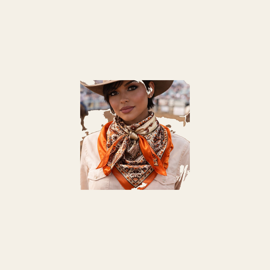 Orange, Brown and Cream Floral Wild Rag - Western Scarf