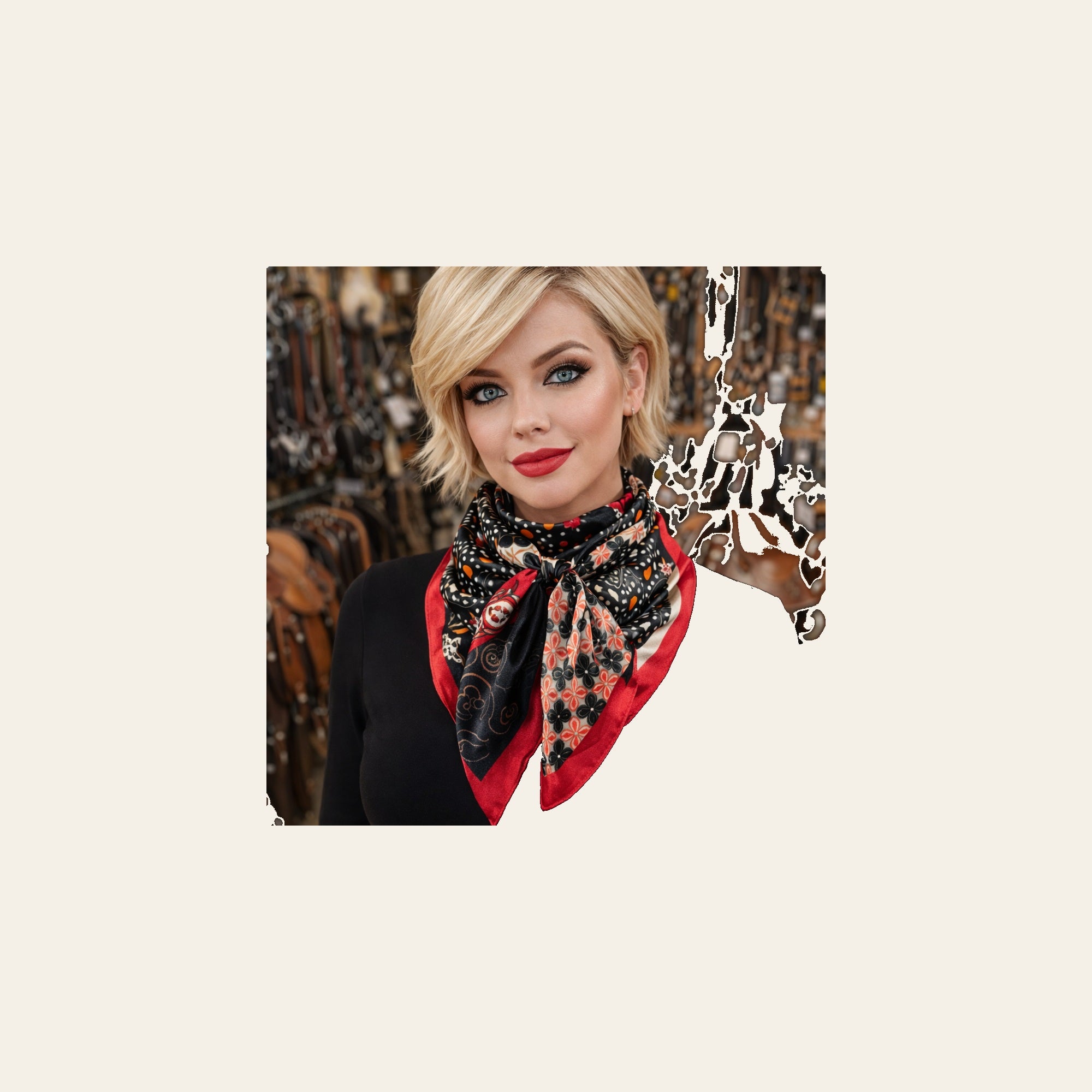 Red and Black Multi Patterned Wild Rag - Western Scarf