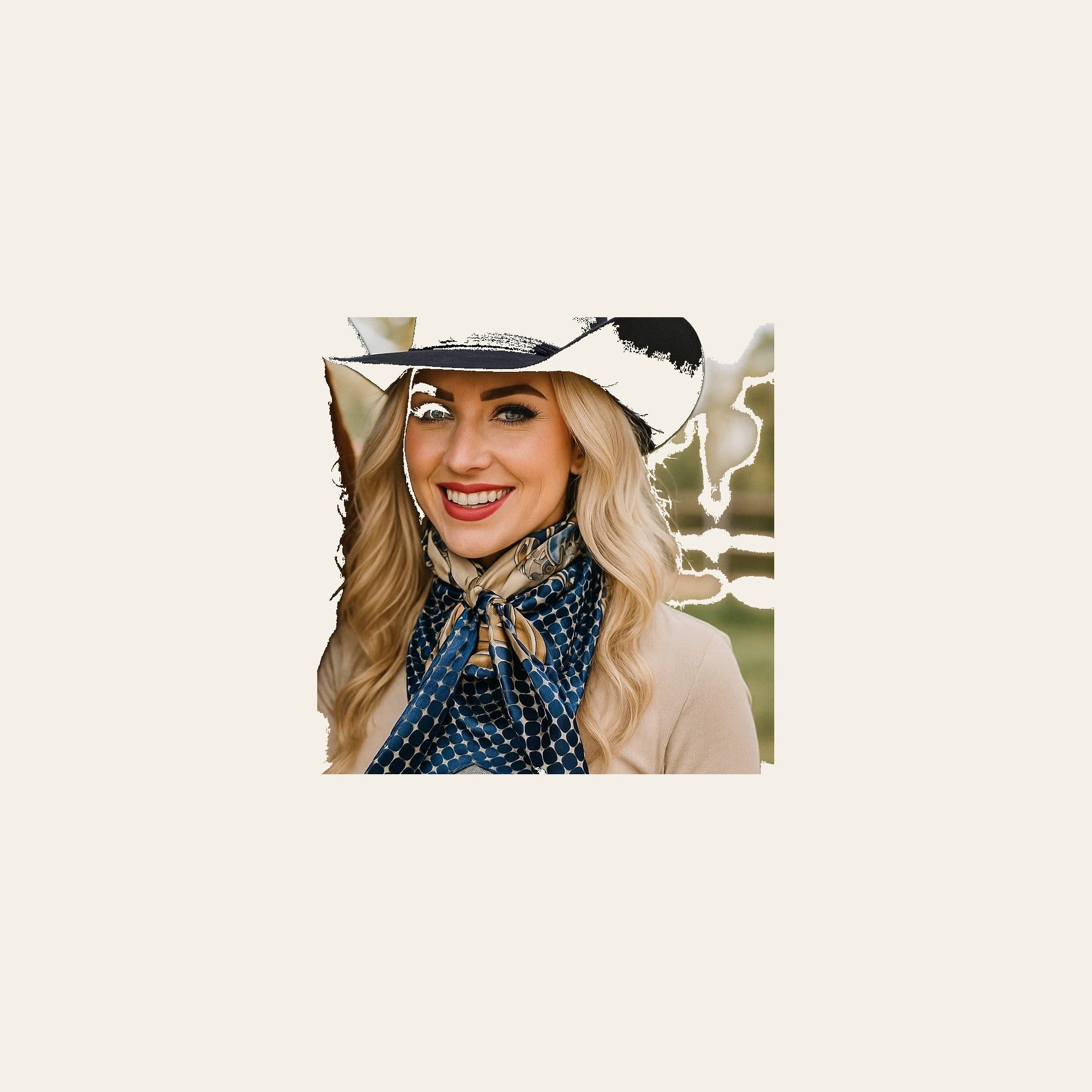 Tan and Blue Floral Wild Rag - Western Scarf