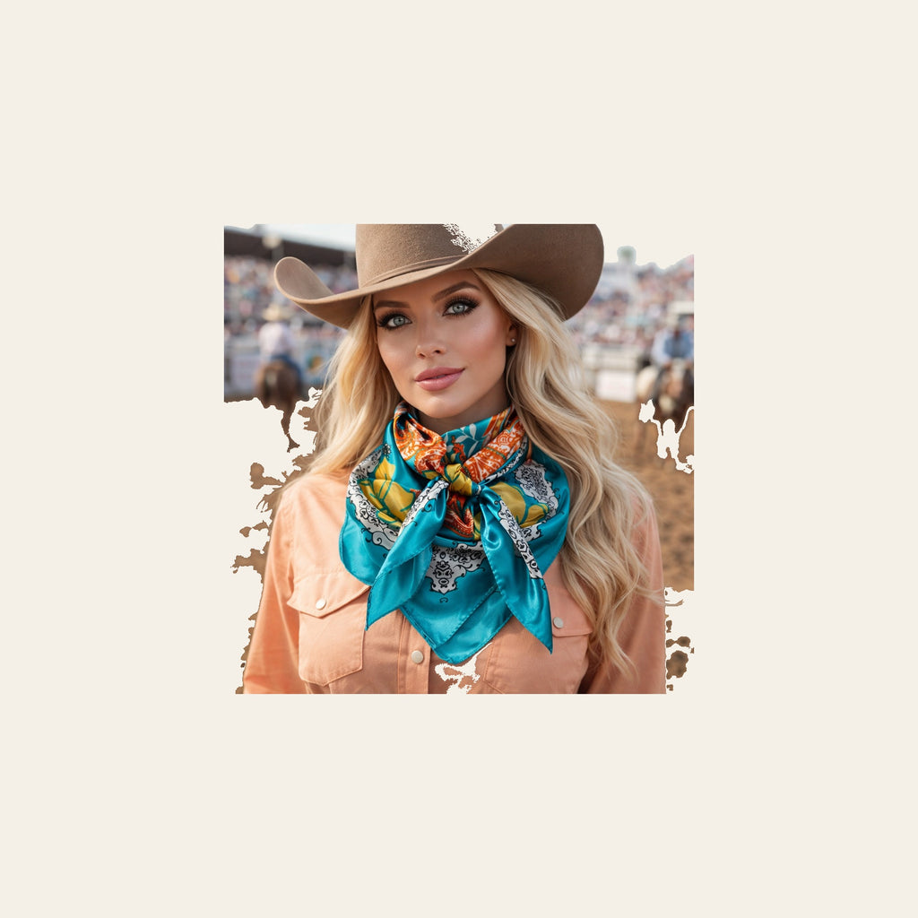 Teal and Orange Floral Paisley Wild Rag - Western Scarf