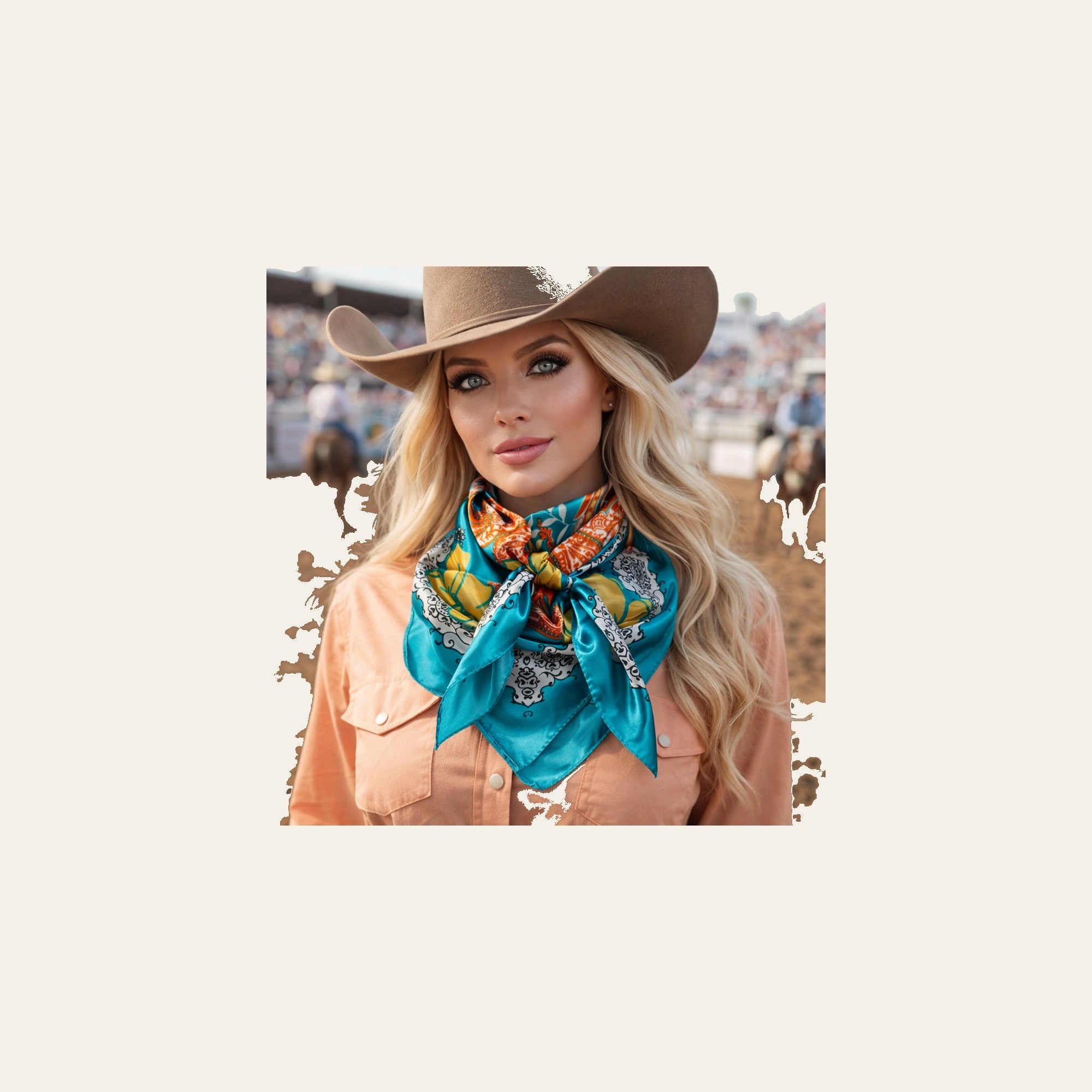 Teal and Orange Floral Paisley Wild Rag - Western Scarf