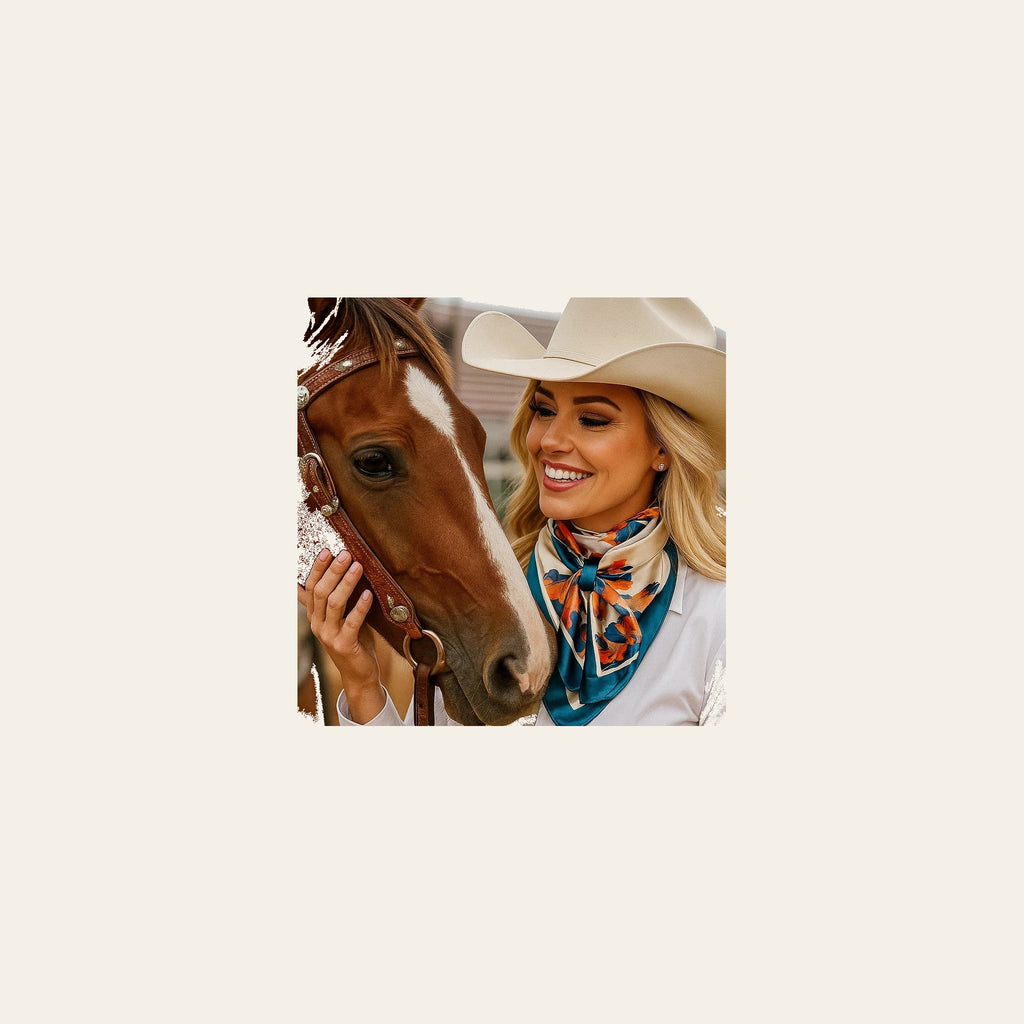 White and Teal Floral Wild Rag - Western Scarf