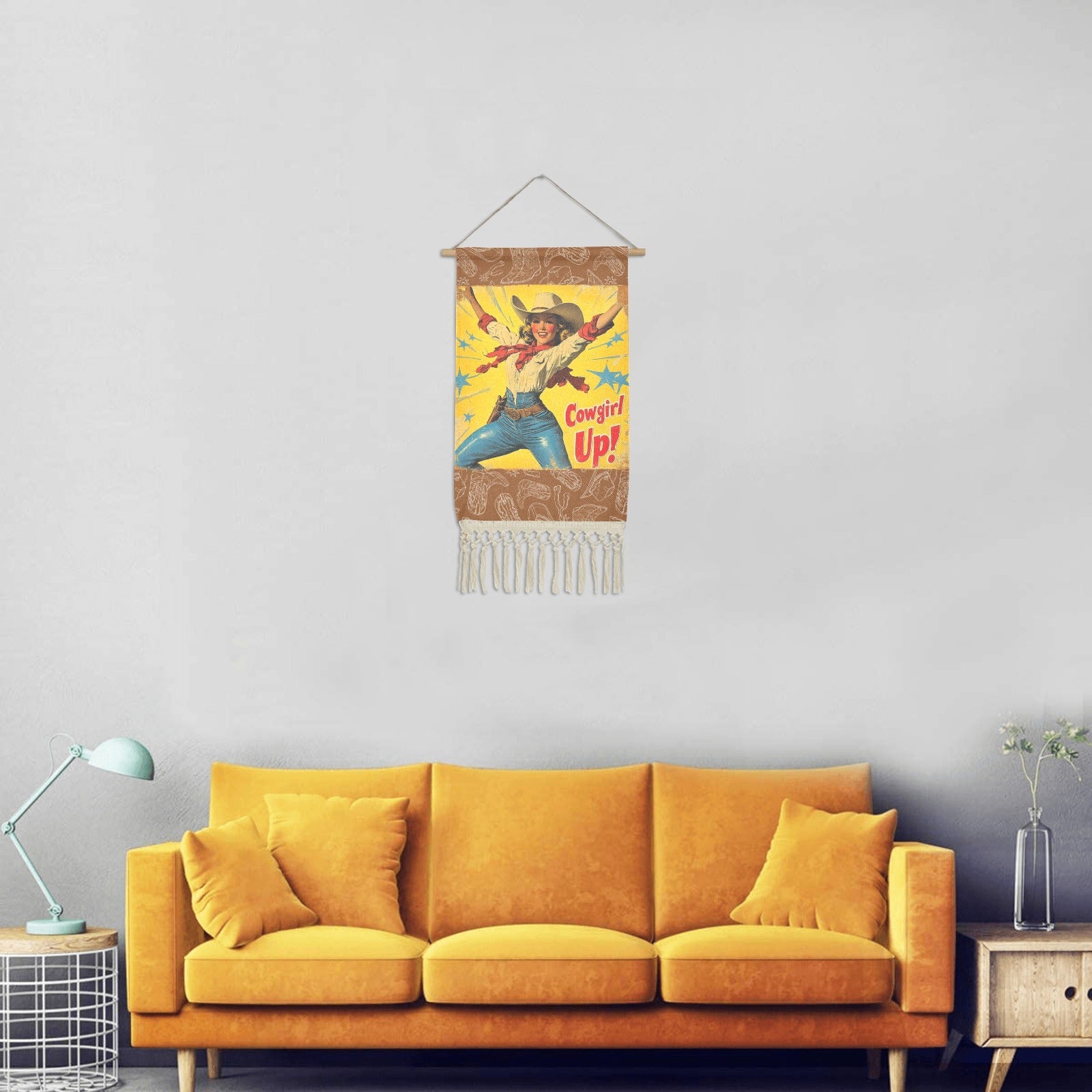 Baha Ranch Cowgirl Up Vintage Western Wall Decor Linen Hanging Poster with Fringe Made in America by Baha Ranch Western...