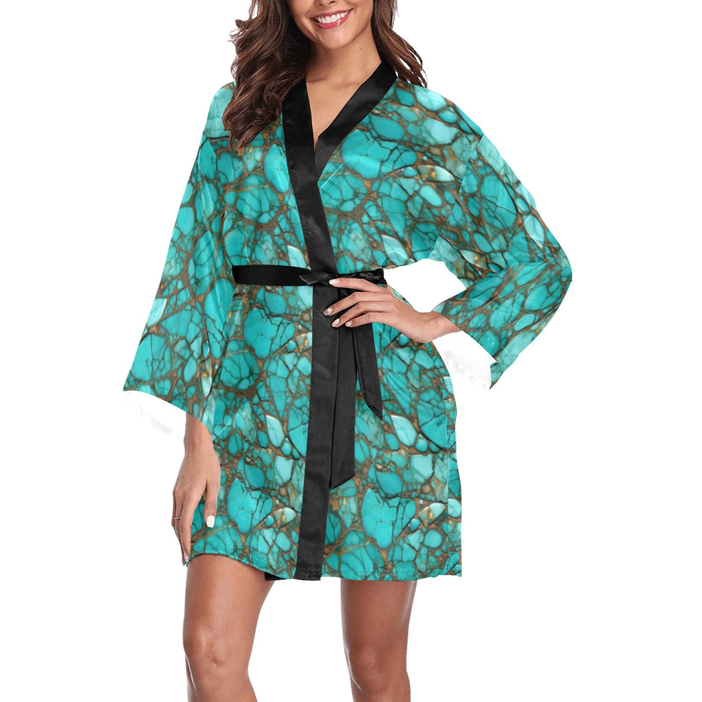 Baha Ranch All Turquoise Satin Kimono Sleeve Robe by Baha Ranch Western Wear