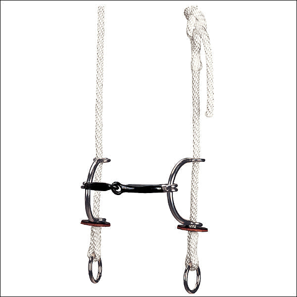 Weaver Leather Nylon Rope Gag Bridle | Stitched Latigo Ear | 5" Smooth Sweet Iron Snaffle Sliding Bit
