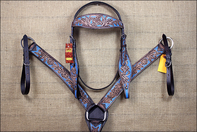 HILASON Western Horse Headstall Breast Collar Set Tack Genuine American Leather