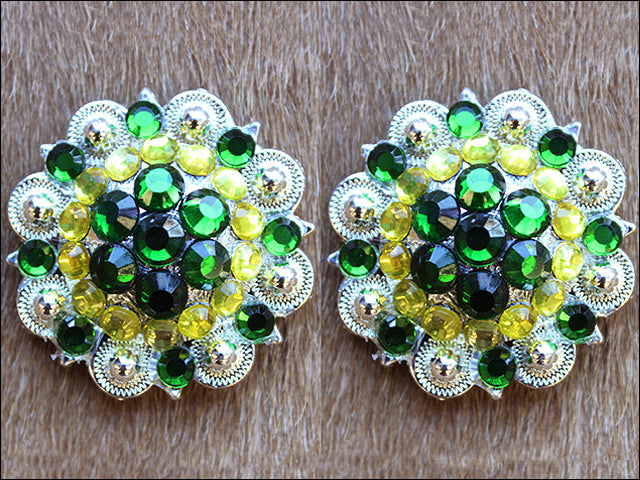 HILASON Lemon Green Crystals Berry Silver Bling Headstall Saddle | Western Concho Belt Slotted Conchos