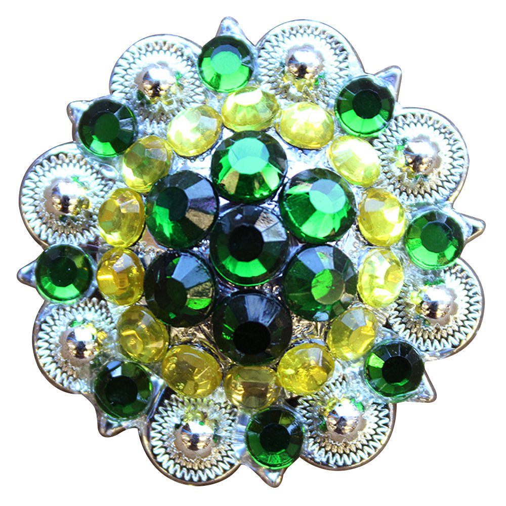 Hilason Lemon Green Crystal Berry Silver Concho — 1.5"