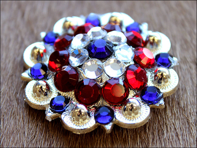 Hilason Western Silver Berry Rhinestone Concho — Red/Blue, 1.5"