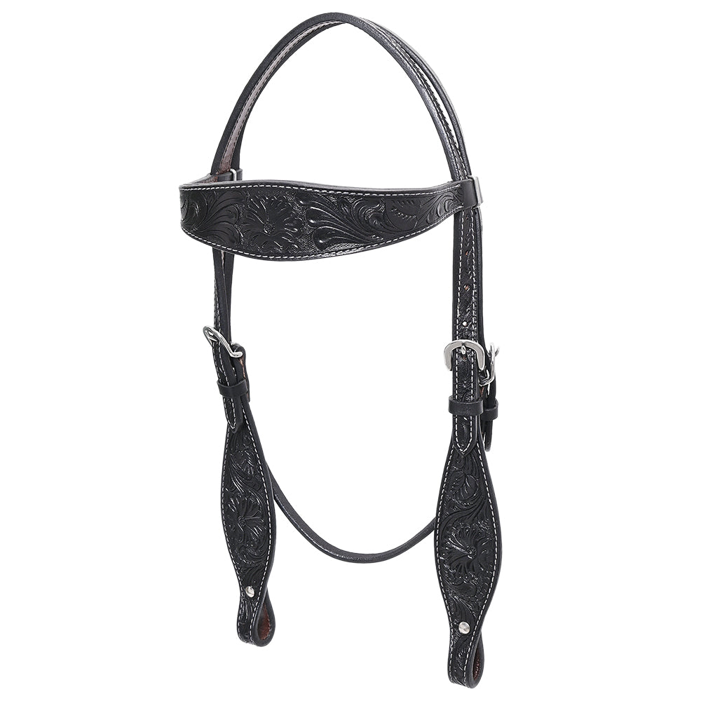 Hilason Western Floral Leather Breast Collar & Headstall Set — Black