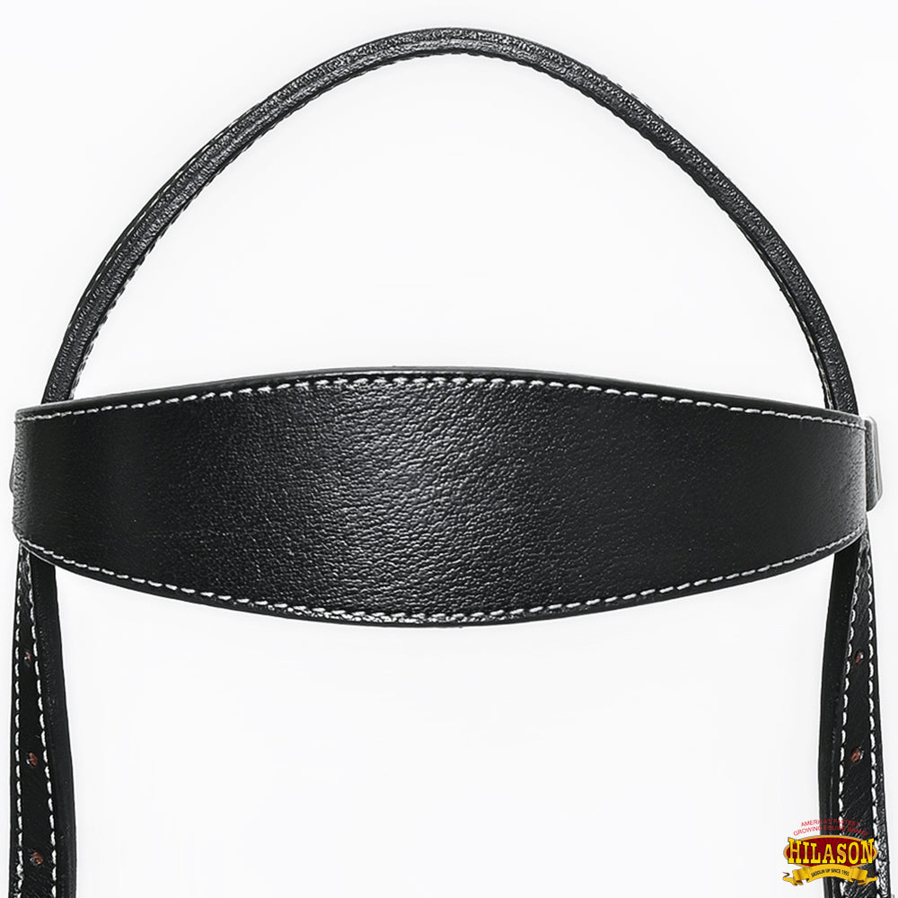 HILASON Western Horse Headstall Breast Collar Set Genuine American Leather Plain Black | For Horses