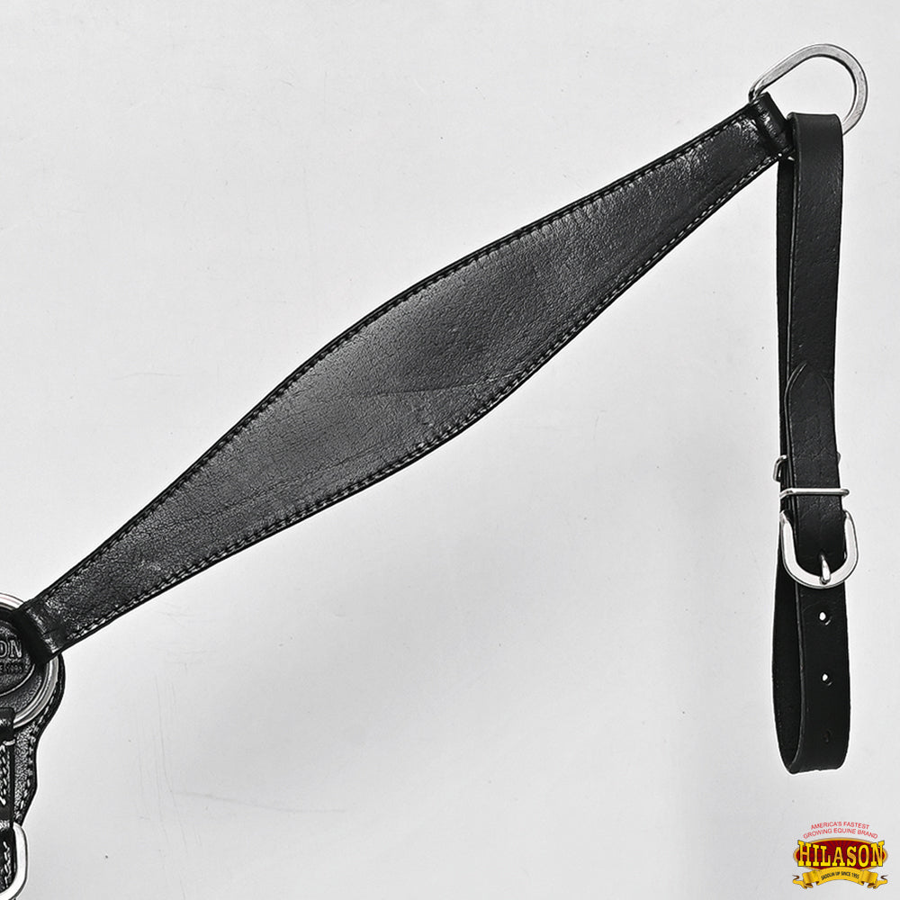 HILASON Western Horse Headstall Breast Collar Set Genuine American Leather Plain Black | For Horses