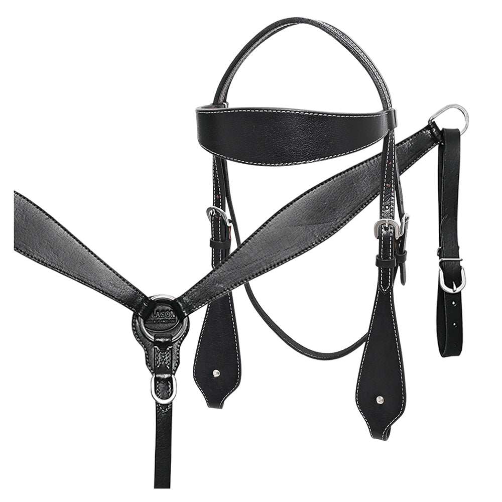 HILASON Western Horse Headstall Breast Collar Set Tack Genuine American Leather Plain Black