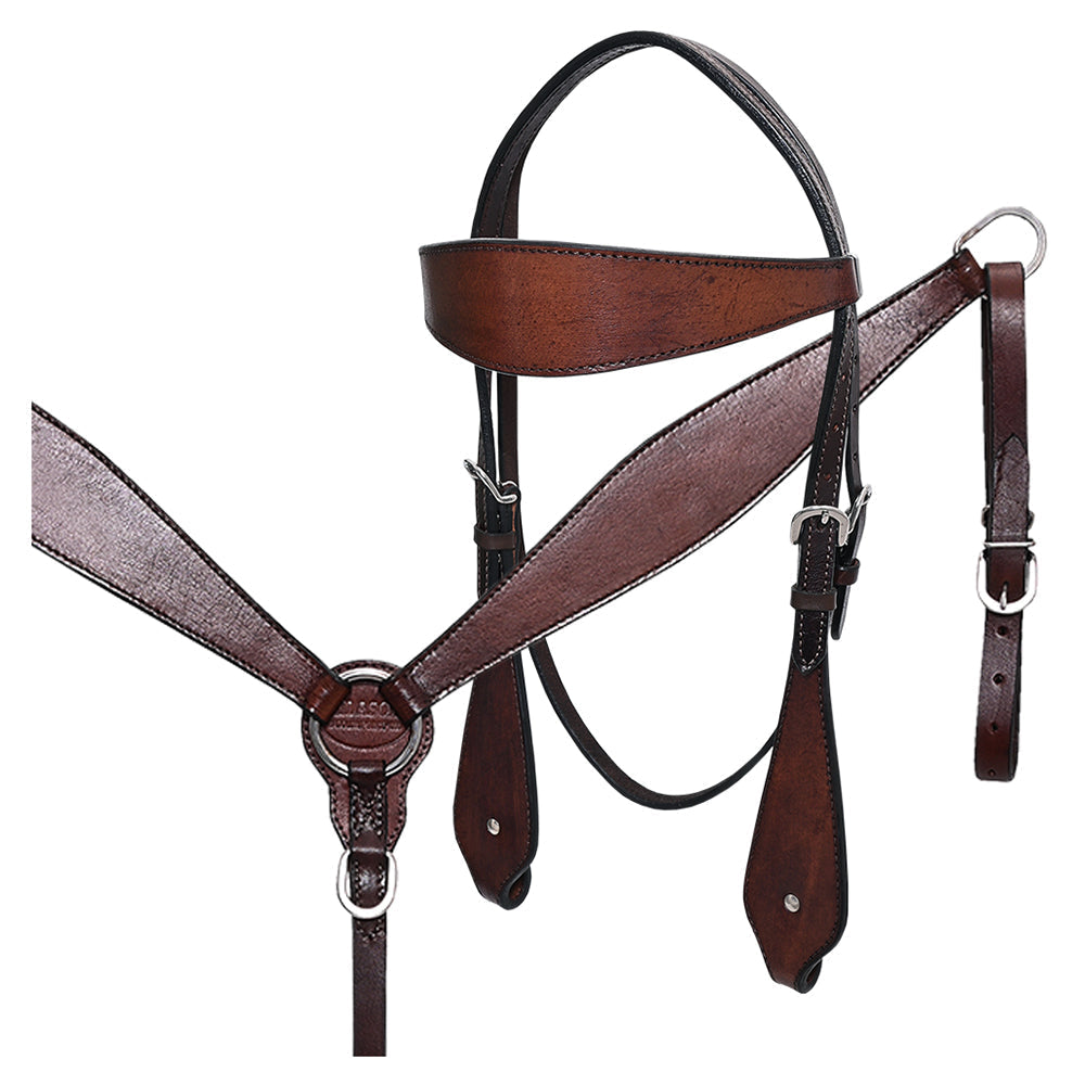 HILASON Western Horse Headstall Breast Collar Set Tack Genuine American Leather Plain Dark Brown