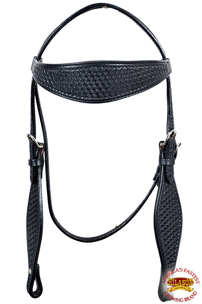 HILASON Western Horse Headstall Breast Collar Set Tack Genuine American Leather Basket Weave Black
