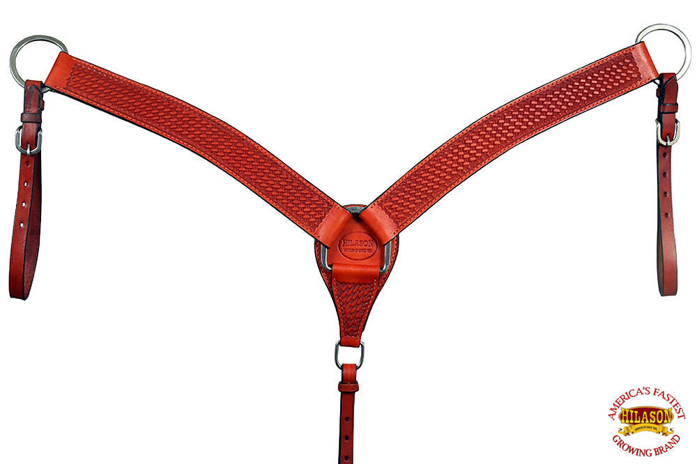 HILASON Western Horse Headstall Breast Collar Set Tack Genuine American Leather Basket Weave Mahogany