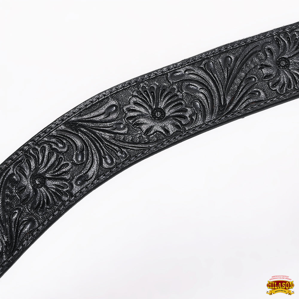 Hilason Western Floral Leather Breast Collar & Headstall Set — Black