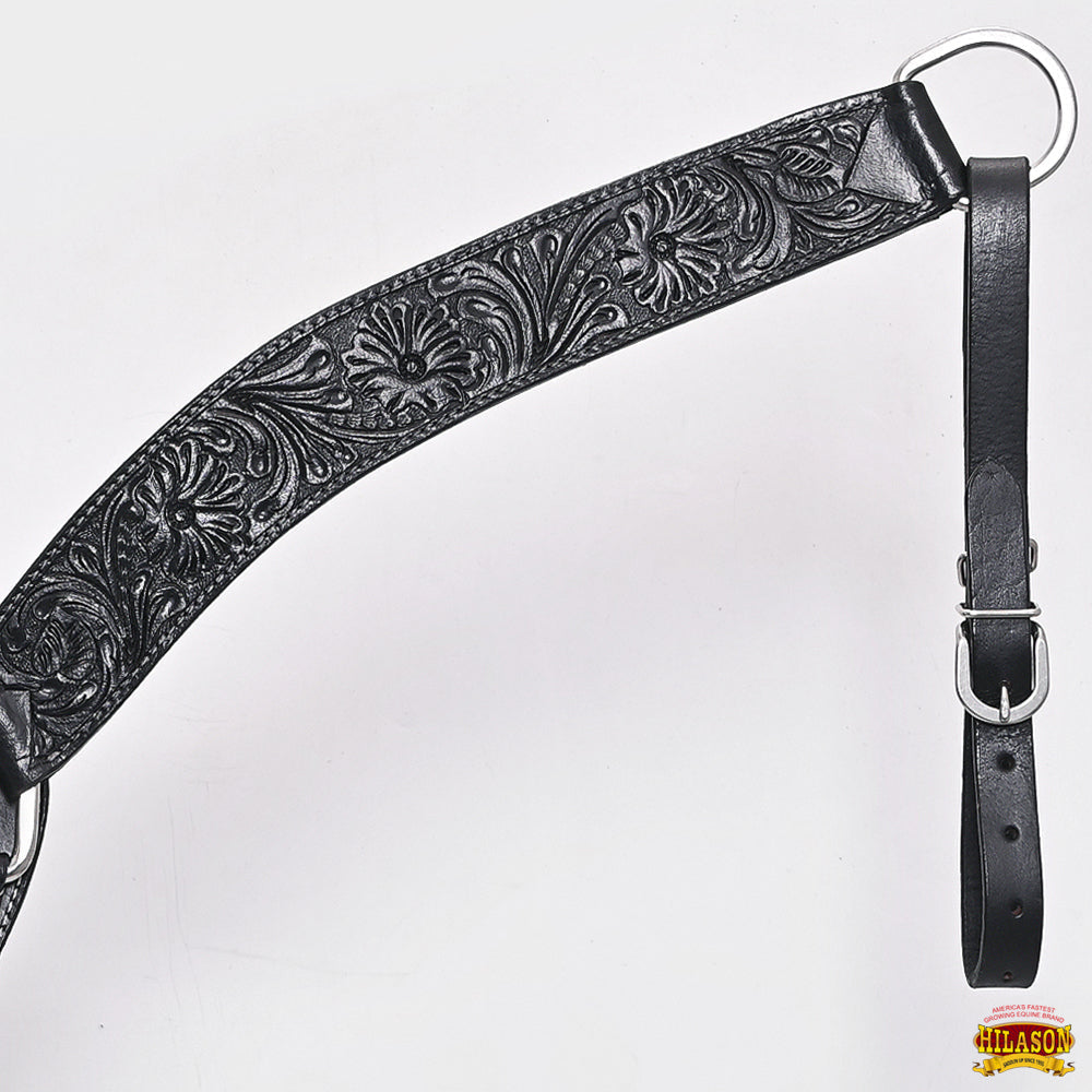 Hilason Western Floral Leather Breast Collar & Headstall Set — Black