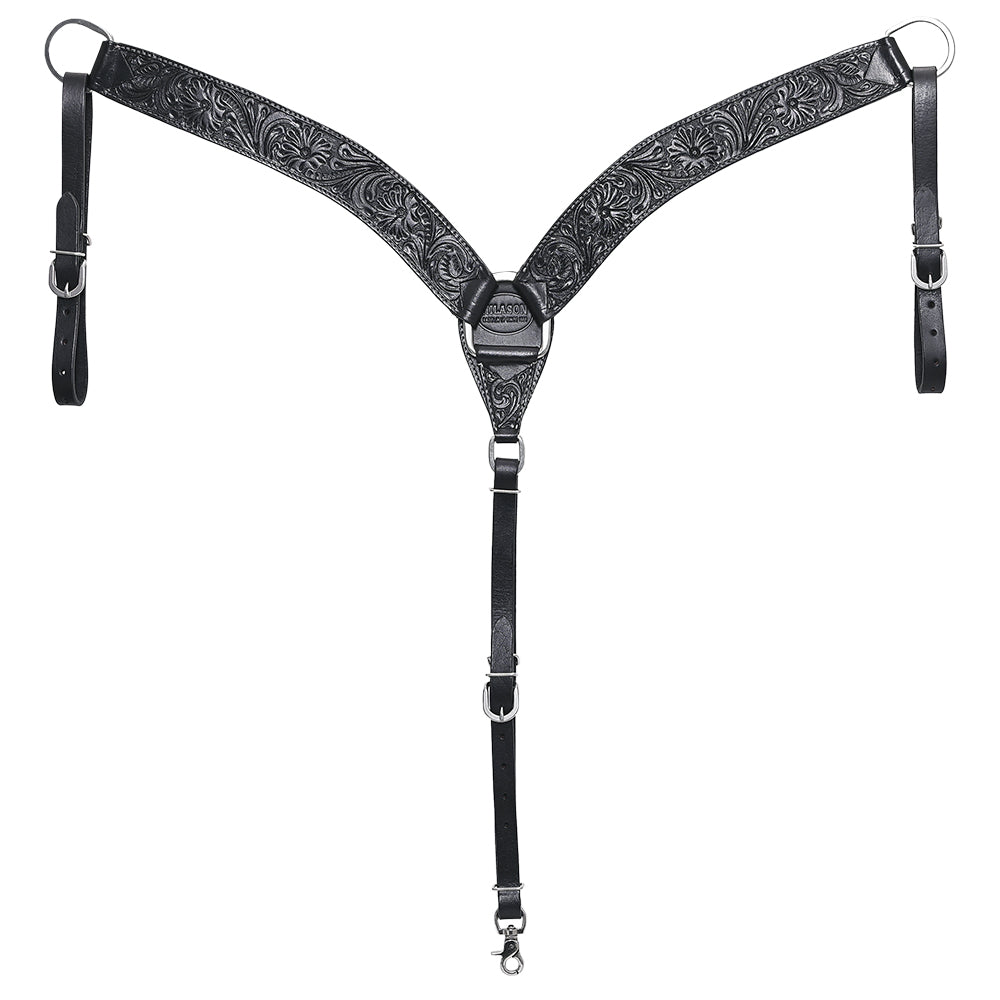 Hilason Western Floral Leather Breast Collar & Headstall Set — Black