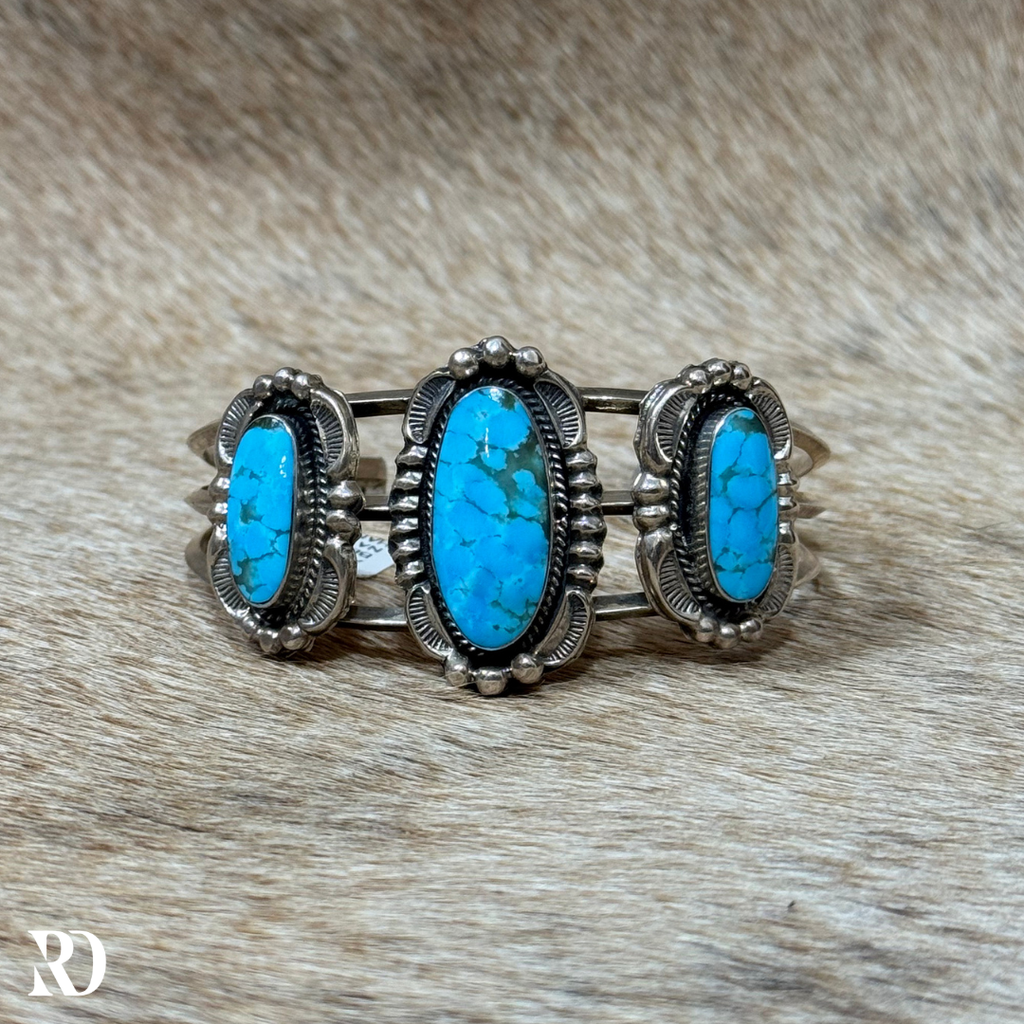 Kingman Three Stone Turquoise Cuff By Amos Begay