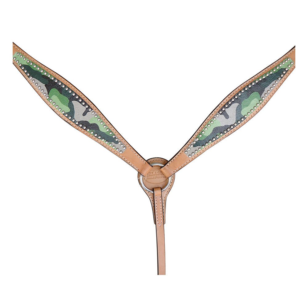 Durable Camouflage Western Leather Headstall And Breast Collar Set For Trail Horses