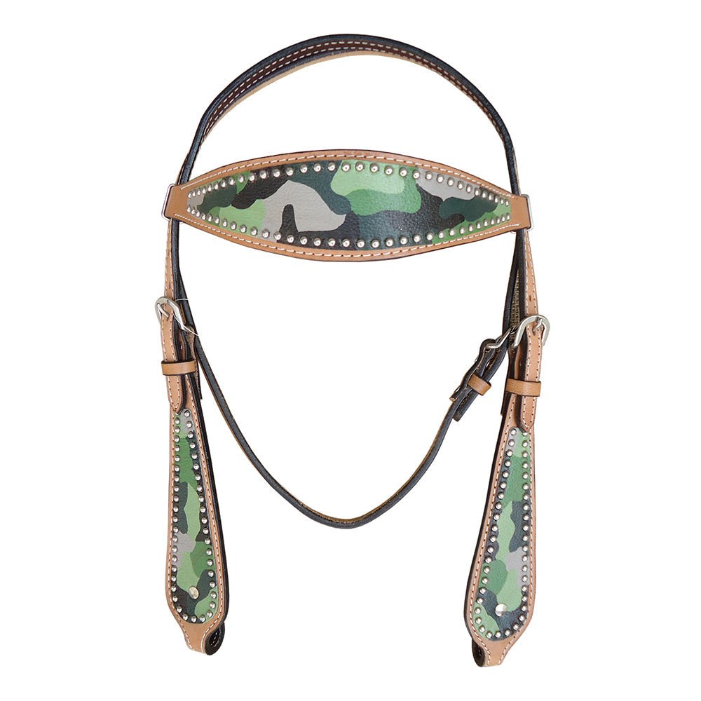 Durable Camouflage Western Leather Headstall And Breast Collar Set For Trail Horses