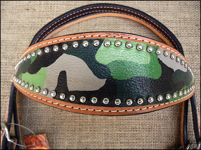 Durable Camouflage Western Leather Headstall And Breast Collar Set For Trail Horses