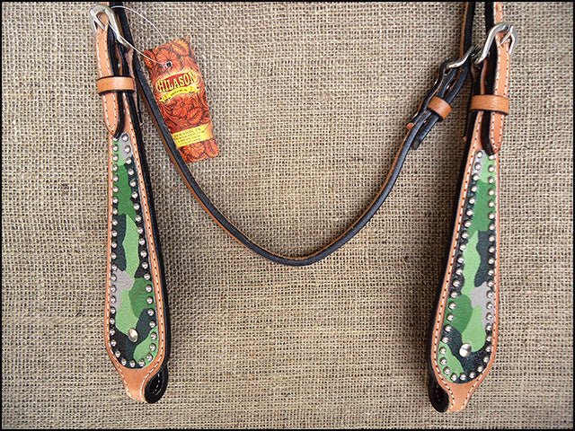 Durable Camouflage Western Leather Headstall And Breast Collar Set For Trail Horses