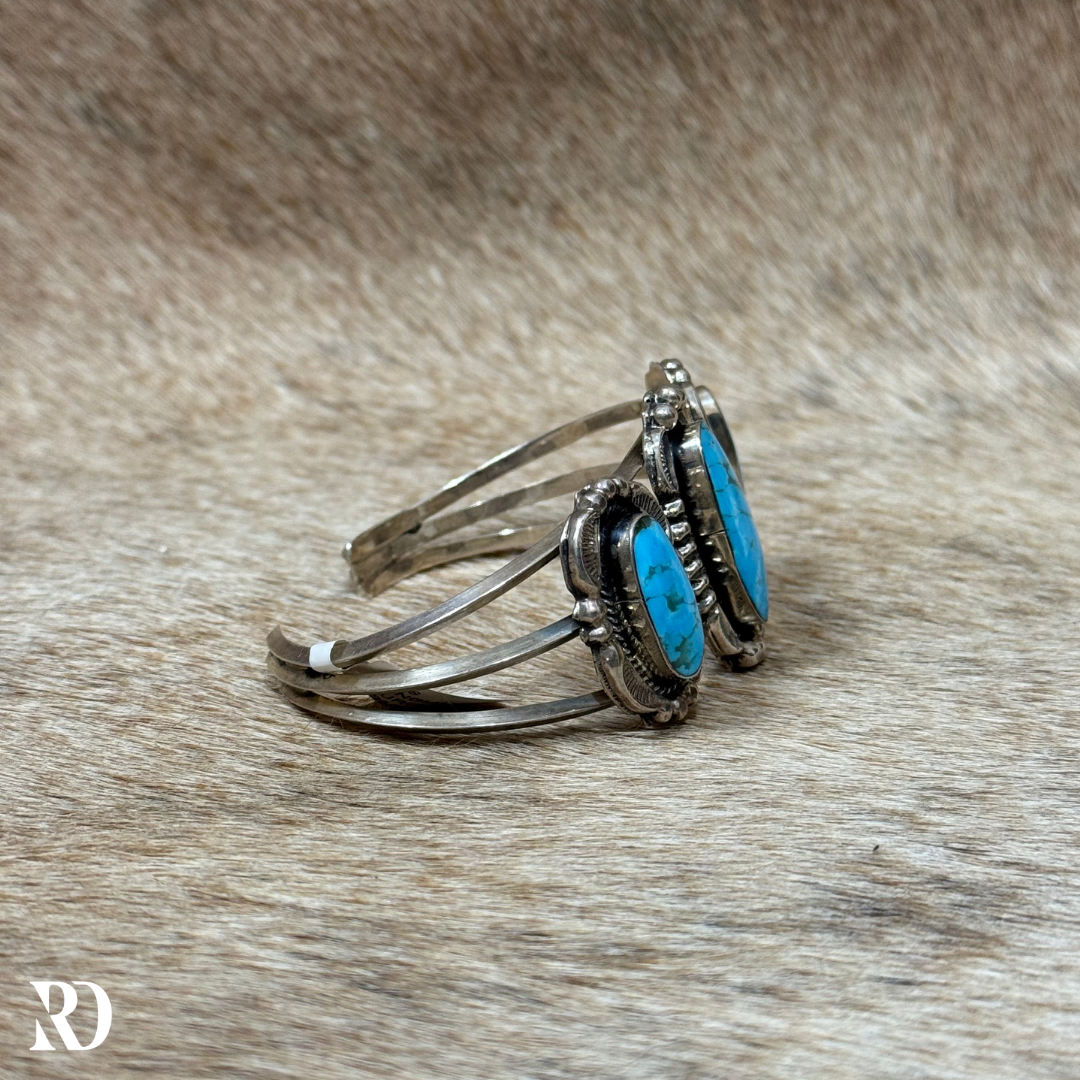 Kingman Three Stone Turquoise Cuff By Amos Begay — view 2