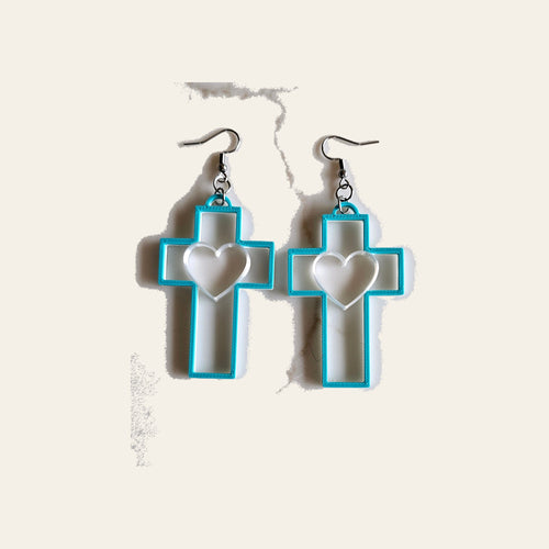 3D Print Christian Cross Faith Earrings Made in America by Baha Ranch Western Wear