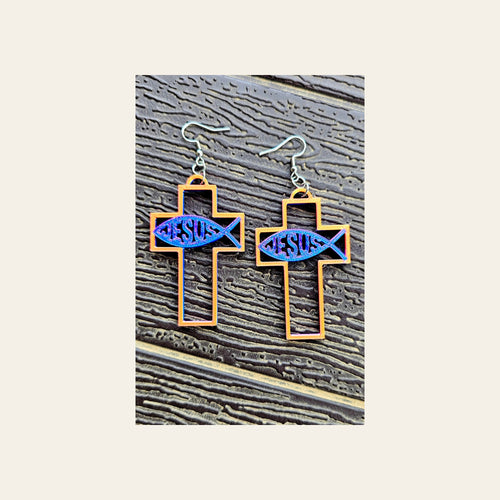 3D Print Christian Cross Faith Earrings Made in America by Baha Ranch Western Wear