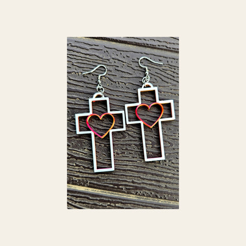3D Print Christian Cross Faith Earrings Made in America by Baha Ranch Western Wear